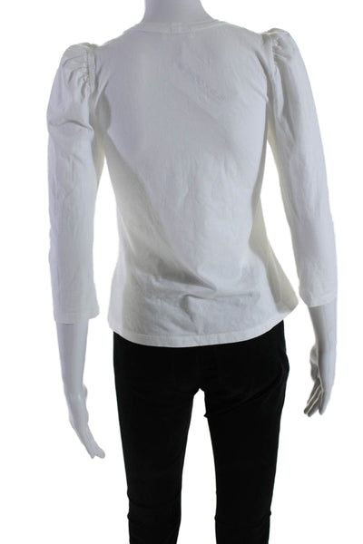 A.L.C. Womens Cotton White Crew Neck Puff 3/4 Sleeve Blouse Top Size XS