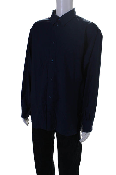 Fendi Mens Long Sleeves Button Down Dress Shirt Navy Blue Wool Size EUR 42