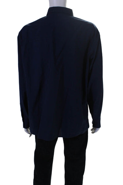 Fendi Mens Long Sleeves Button Down Dress Shirt Navy Blue Wool Size EUR 42