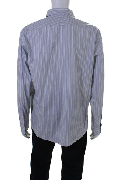 Hermes Mens Striped Button Down Dress Shirt Gray White Cotton Size 43 17