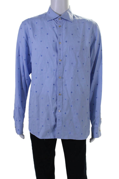 Gucci Mens Long Sleeves Button Down Dress Shirt Sky Blue Cotton Size 44 17.5