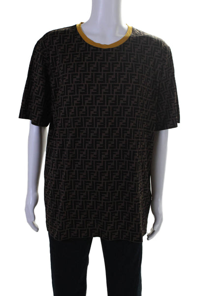 Fendi Mens Zucca Print Tee Shirt Brown Black Cotton Size Extra Extra Large