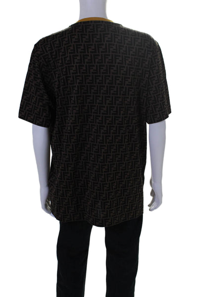 Fendi Mens Zucca Print Tee Shirt Brown Black Cotton Size Extra Extra Large