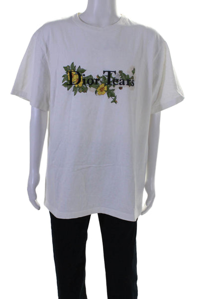 Dior Mens Floral Embroidered Tee Shirt White Size Extra Extra Extra Large