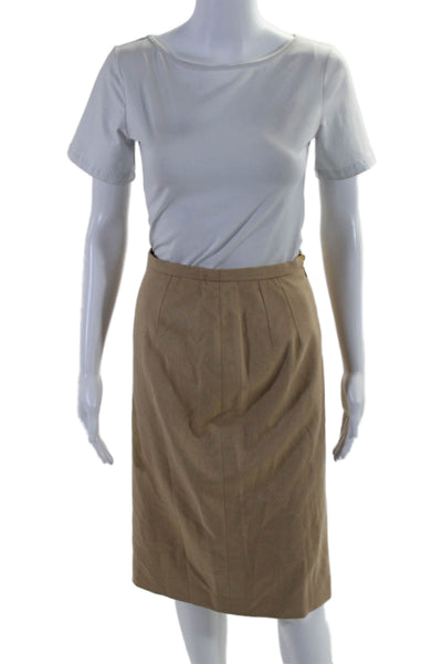 Escada Womens Back Zip Straight Mid Calf Skirt Wool Beige Size 34