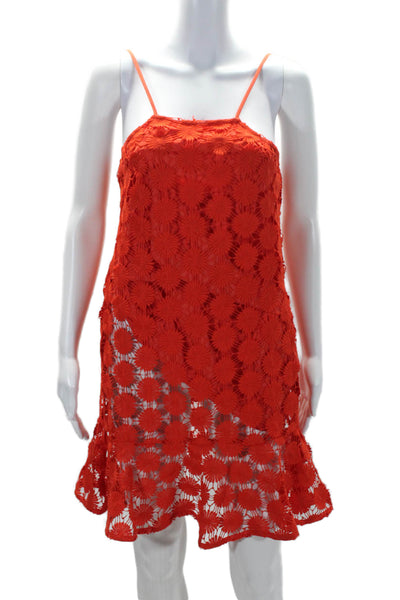 Trina Trina Turk Womens Square Neck Spaghetti Straps Lace Mini Dress Red Size XS