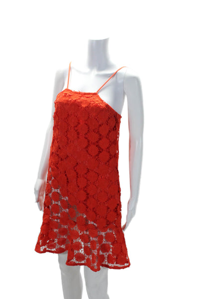 Trina Trina Turk Womens Square Neck Spaghetti Straps Lace Mini Dress Red Size XS