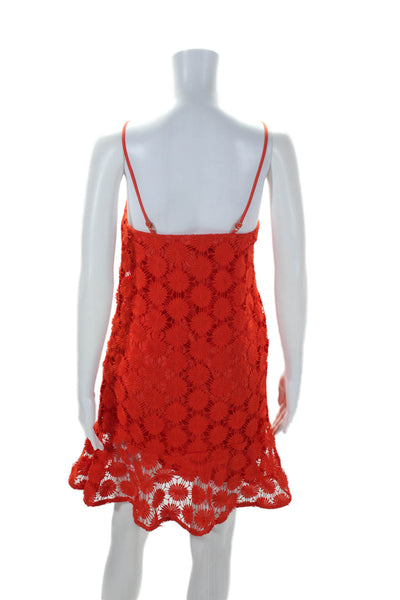 Trina Trina Turk Womens Square Neck Spaghetti Straps Lace Mini Dress Red Size XS