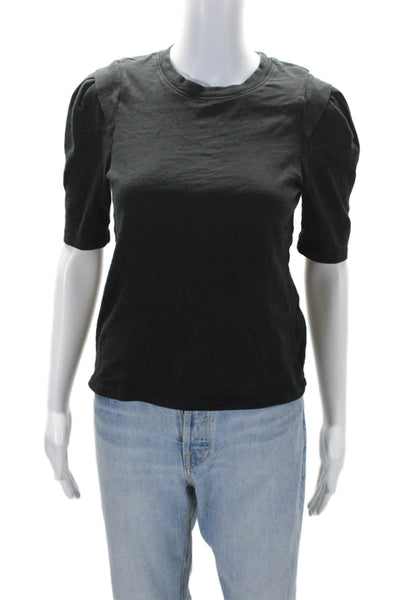 Frame Womens Short Sleeve Crewneck Tight Knit T Shirt Black Size XS