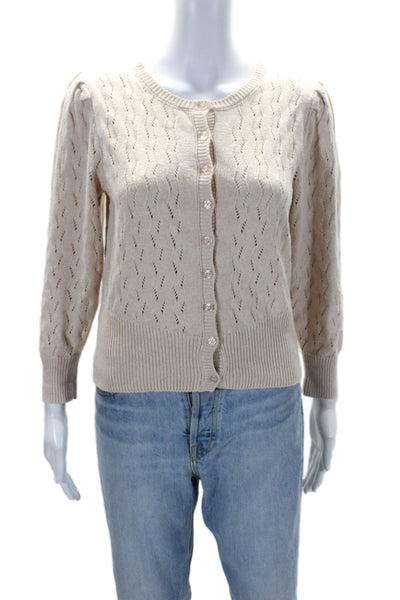 Joie Womens Long Sleeve Button Down Open Knit Cardigan Sweater Beige XS