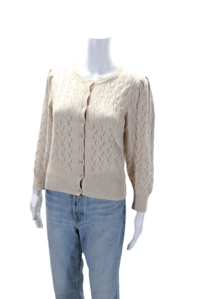 Joie Womens Long Sleeve Button Down Open Knit Cardigan Sweater Beige XS