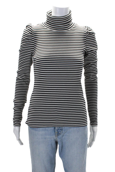 Veronica Beard Womens Long Sleeve Striped Turtleneck Black White XS