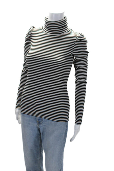 Veronica Beard Womens Long Sleeve Striped Turtleneck Black White XS