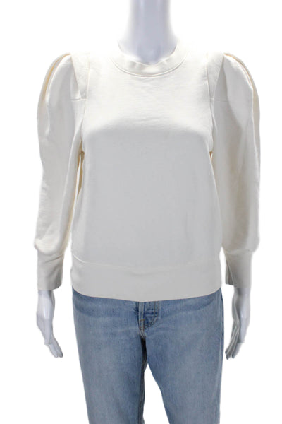 Frame Womens Long Sleeve Pullover Crewneck Sweatshirt White Size XS