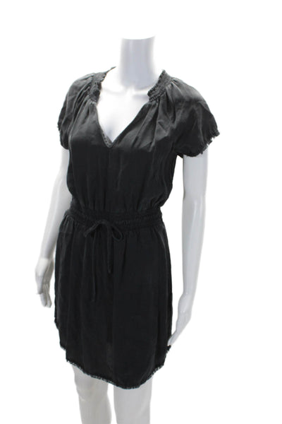 Bella Dahl Womens Short Sleeve V Neck Waist Tie Dress Black Size XS