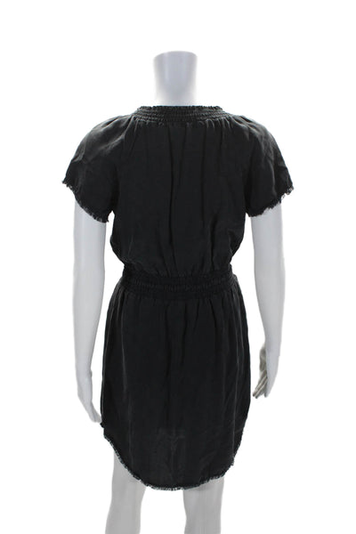 Bella Dahl Womens Short Sleeve V Neck Waist Tie Dress Black Size XS