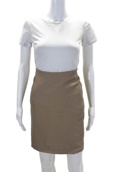 Designer Women's Pull-On Lined Leather Fitted Mini Skirt Beige Size M