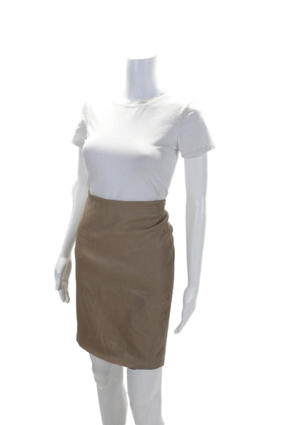 Designer Women's Pull-On Lined Leather Fitted Mini Skirt Beige Size M