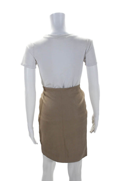 Designer Women's Pull-On Lined Leather Fitted Mini Skirt Beige Size M