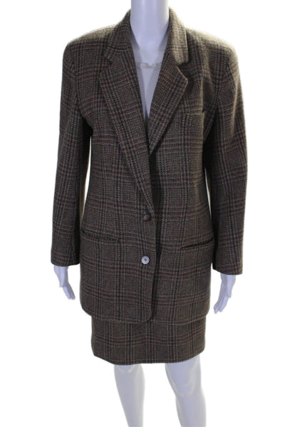 Brooks Brothers Womens Wool Tweed Textured Plaid Button Coat Brown Size 6