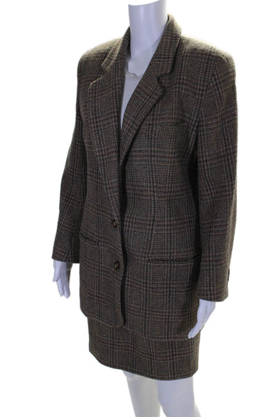 Brooks Brothers Womens Wool Tweed Textured Plaid Button Coat Brown Size 6