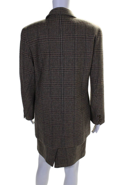 Brooks Brothers Womens Wool Tweed Textured Plaid Button Coat Brown Size 6