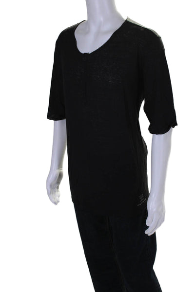 Faite Avec By D Or Mens Short Sleeve Scoop Neck Linen Henley Shirt Black Size XL