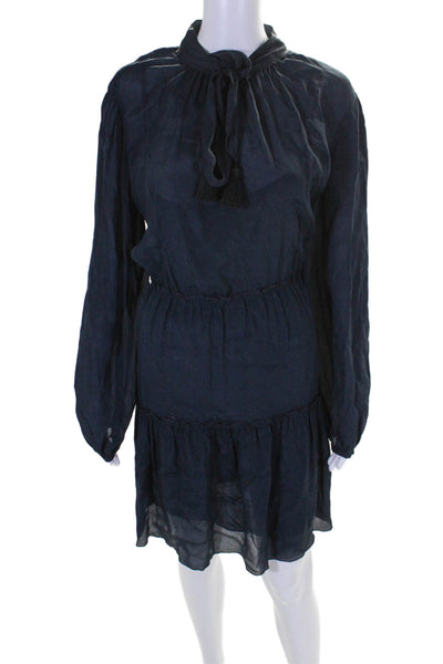 See by Chloe Women's Round Neck Long Sleeves Tiered Mini Dress Navy Blue Size 42