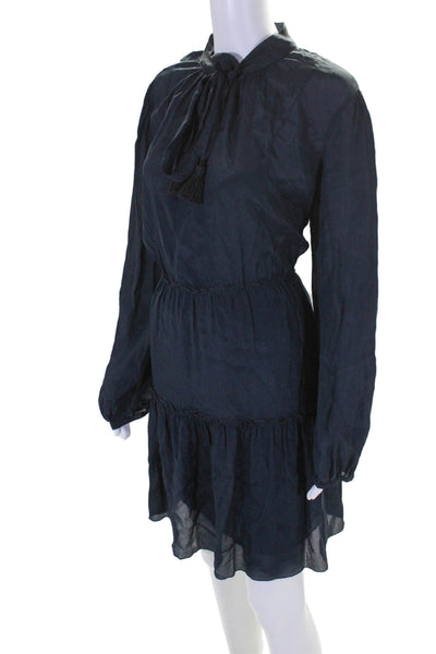 See by Chloe Women's Round Neck Long Sleeves Tiered Mini Dress Navy Blue Size 42