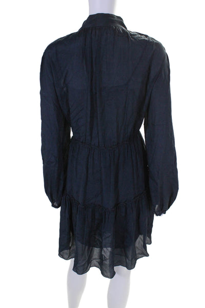 See by Chloe Women's Round Neck Long Sleeves Tiered Mini Dress Navy Blue Size 42