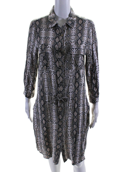 Melissa Odabash Womens Long Sleeve Snakeskin Print Dress Beige Medium