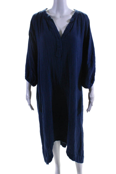 9 Seed Womens Long Sleeve V Neck Tight Knit Dress Blue One Size