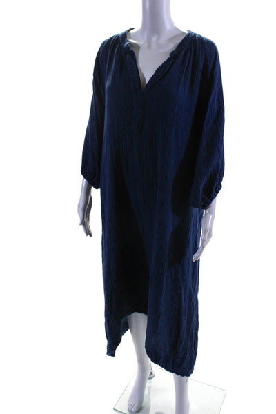 9 Seed Womens Long Sleeve V Neck Tight Knit Dress Blue One Size