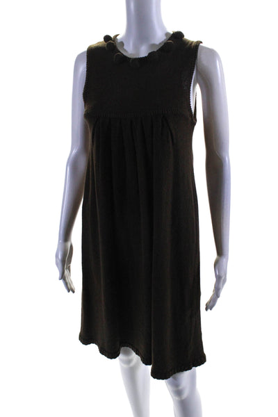 Milly Womens Cotton Sleeveless Fuzzy Knit Straight Sweater Dress Brown Size M