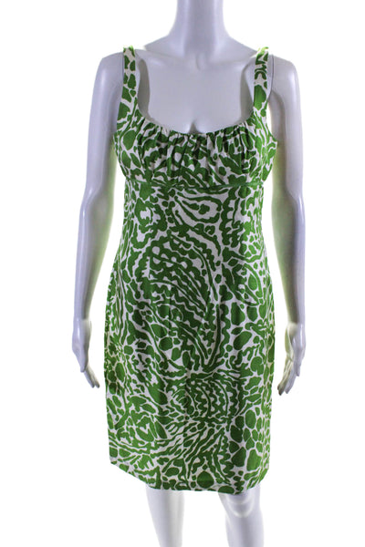 Milly Womens Silk Square Neck Animal Printed Short Zip Dress Green Size 6