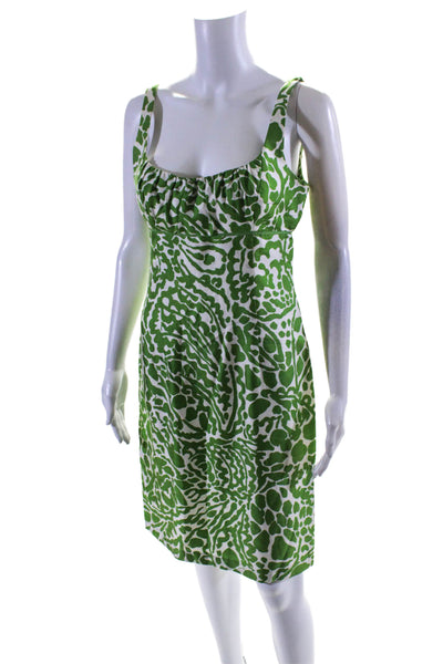 Milly Womens Silk Square Neck Animal Printed Short Zip Dress Green Size 6