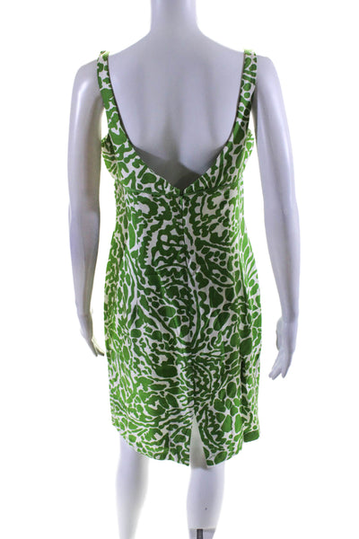 Milly Womens Silk Square Neck Animal Printed Short Zip Dress Green Size 6