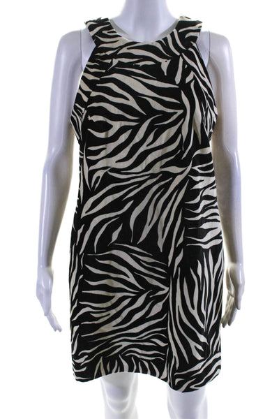 Milly Womens Cotton Animal Printed High Neck Sleeveless Zip Dress Black Size 10