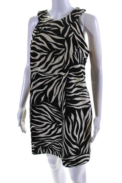 Milly Womens Cotton Animal Printed High Neck Sleeveless Zip Dress Black Size 10