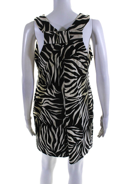 Milly Womens Cotton Animal Printed High Neck Sleeveless Zip Dress Black Size 10