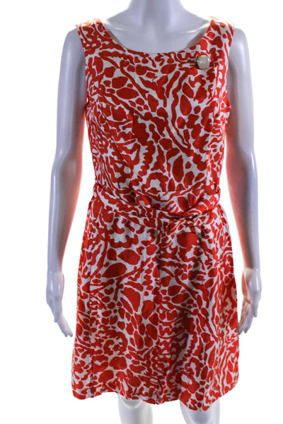 Milly Womens Silk Sleeveless Button Belted Bow Animal Print Dress Orange Size 8