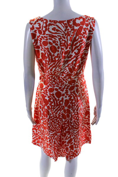 Milly Womens Silk Sleeveless Button Belted Bow Animal Print Dress Orange Size 8