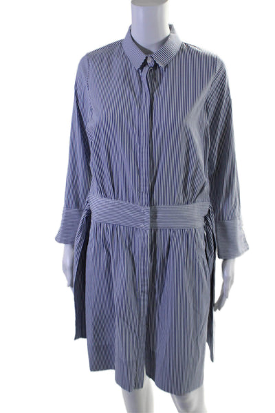 Gretchen Scott Womens Collar Stripe Button Long T-shirt Blouse Dress Blue Size S