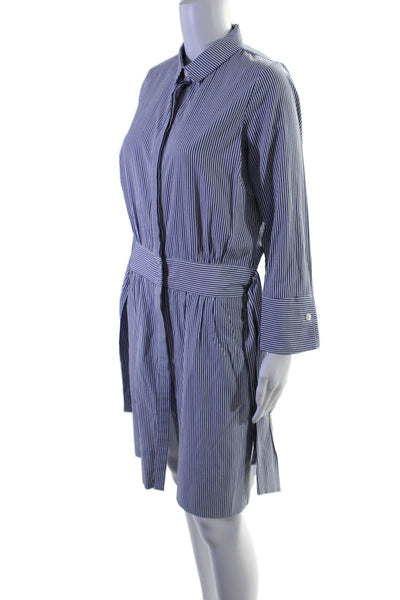 Gretchen Scott Womens Collar Stripe Button Long T-shirt Blouse Dress Blue Size S