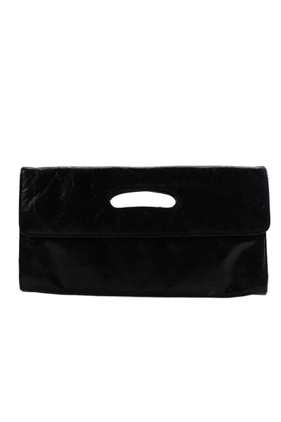 Hobo International Womens Leather Fold Over Magnetic Closure Clutch Purse Black