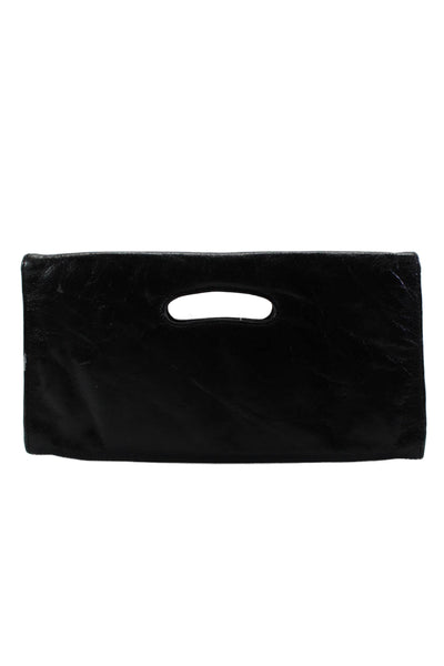 Hobo International Womens Leather Fold Over Magnetic Closure Clutch Purse Black