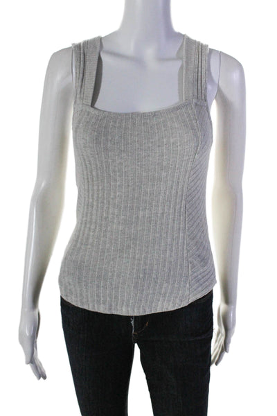 Project Social T Womens Beige Ribbed Square Neck Sleeveless Tank Top Size M