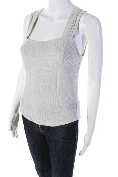 Project Social T Womens Beige Ribbed Square Neck Sleeveless Tank Top Size M