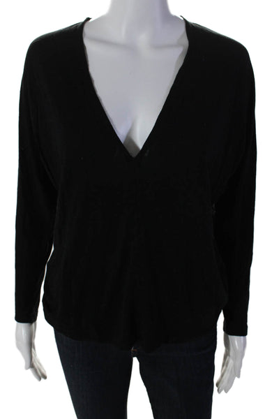 Vince Womens Solid Black V-neck Long Sleeve Basic Tee Top Size S