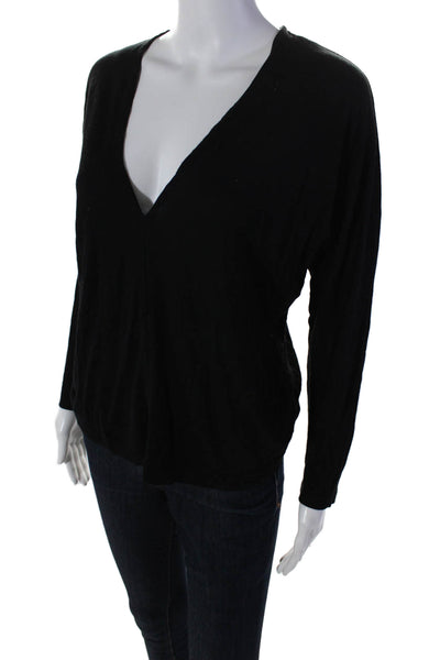 Vince Womens Solid Black V-neck Long Sleeve Basic Tee Top Size S